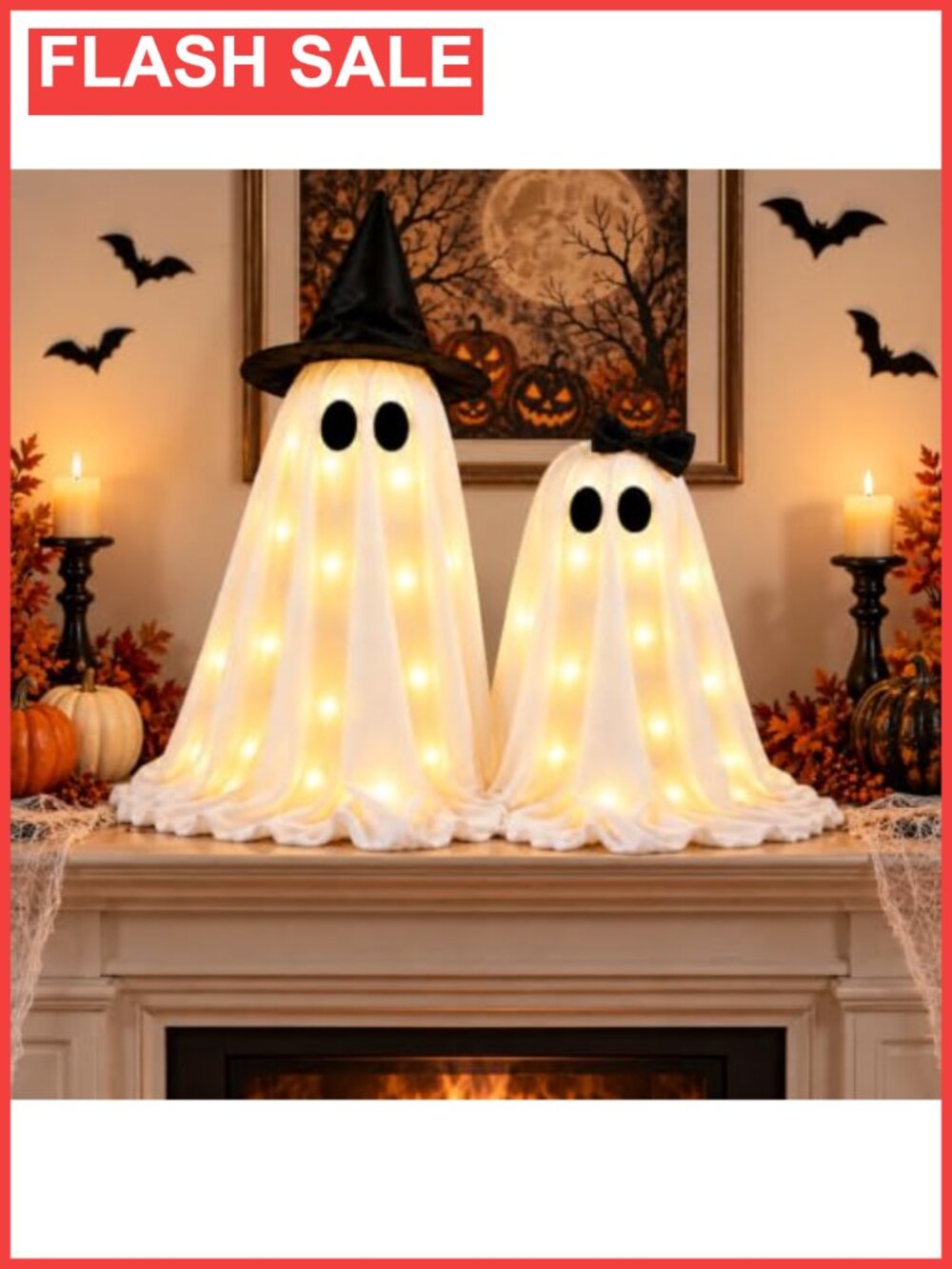2-Pack Lighted Ghost Halloween Decorations Adjustable Tabletop Set